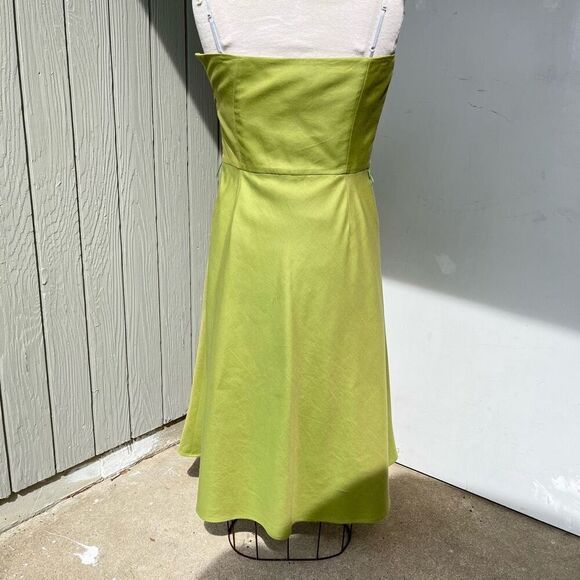 Y2K Ann Taylor Strapless Dress Sz 6 Green Cotton Silk Twill Corset Bodice - Picture 2 of 12